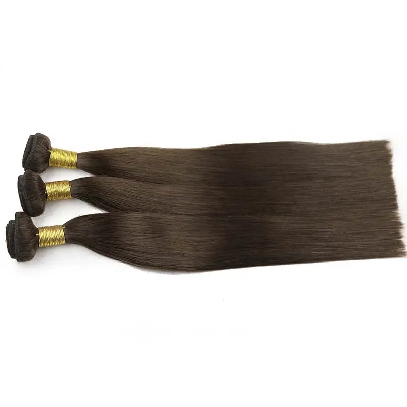 Bundel rambut manusia mentah Weft lurus Brasil jalinan mesin kain rambut coklat tua 8-40 inci bundel ekstensi rambut