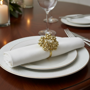 Gold Plated Diamond Beaded Napkin <b>Rings</b> | Luxury Faceted Crystal Design Napkin Holder | Wedding Party Table Decor Dining Use - Product Image 3