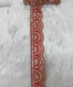 Luxury Indian Ethnic Scalloped Lace Border Pearl Bead Mirror Work Hand Look Wholesale <b>Kaftan</b> Saree Garment Decorative Trim - Product Image 2