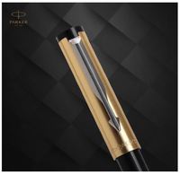 Parker Aster Essential Schwarzer Chrom-Rollerball-Stift 3er-Set Premium Hardcover-Notizbuch Blaue Tinte Mittlere Spitze Luxus