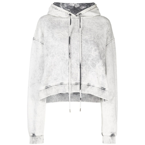 <b>Women's</b> Washed <b>White</b> Pullover <b>Hoodie</b> With Drop Shoulder Design Asymmetric Hem And Long Sleeves - Product Image 1