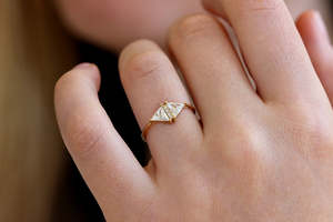 Women's 14K Gold Triangle Cut <b>Diamond</b> <b>Ring</b> With Side <b>Diamonds</b> Classic Style IGI Certified - Product Image 3