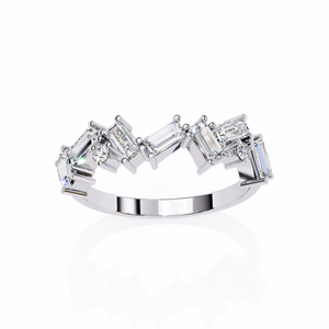 Bague demi-éternité en or rose avec moissanite taille baguette, grappe de neuf pierres, bijoux de fiançailles et de mariage - Product Image 6