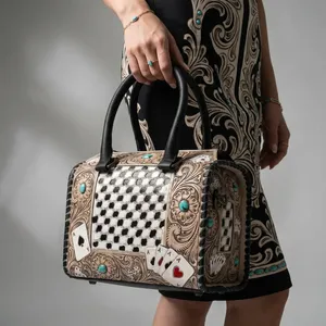 Wholesale Genuine Leather Luxury Style Women's <b>Handbag</b> Vintage Diamond Lattice Pattern Chains Decoration Two Strap Zipper - Product Image 3