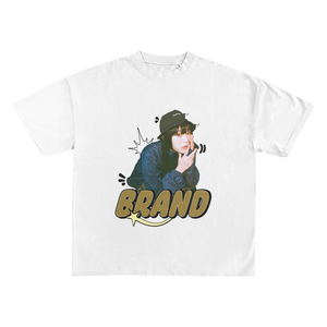 T-shirt Ringer en Coton Premium 240 GSM Blanc avec Bordure Contrastante Bleu Ciel, Impression Graphique DTG, Logo Personnalisé, Streetwear - Product Image 2