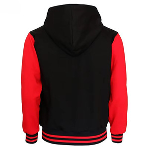 Black Red Hooded Varsity <b>Jacket</b> Fleece Snap Button College Style Men's Casual Outerwear Autumn Wear - Product Image 6