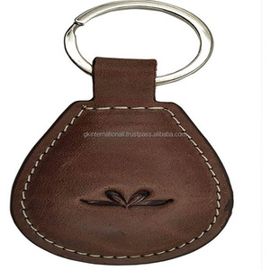 Porte-clés élégant en cuir véritable imprimé, couleur noir brun et vert avec couture contrastée et anneau en laiton, - Product Image 1