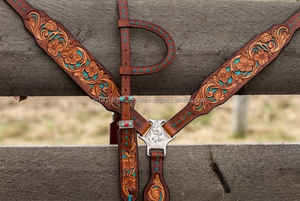 Juego de tachuelas de caballo con incrustaciones de turquesa marrón de cuero genuino ligero, sillín inglés, equipo de equitación de temporada, incluido Headstall - Product Image 4