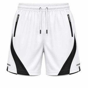 Shorts de sport blancs pour hommes avec empiècements latéraux noirs, taille à cordon de serrage, séchage rapide, poches zippées - Product Image 1
