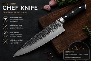 Couteau de chef en acier Damas forgé à la main de qualité supérieure, couteau de cuisine en acier à haute teneur en carbone, logo personnalisé OEM, couteau de cuisine professionnel - Product Image 4