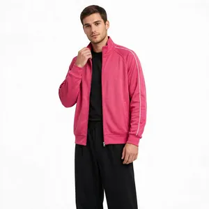 Chaqueta Deportiva Rosa Intenso para Hombre, con Cremallera Completa, Ropa de Entrenamiento Atlético, Cuello Alto, Ropa Deportiva Informal, Logotipo Personalizado, Venta al Por Mayor - Product Image 4
