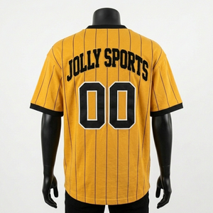 Maillot de baseball pour homme 100% coton, coupe ample, jersey en polyester premium, rayures fines or jaune noir, sublimation, logo personnalisé - Product Image 2