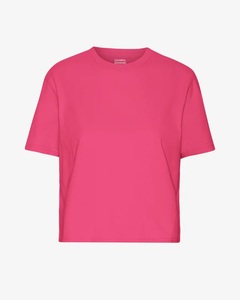 เสื้อยืดครอปทรงบ็อกซี่ คอกลม แขนสั้น สีชมพูบับเบิ้ลกัม ผ้าฝ้าย 100% เนื้อนุ่ม สวมใส่สบาย เหมาะกับทุกฤดูกาล - Product Image 1