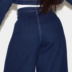 Jean cargo en denim taille haute pour femme grande taille, délavé, avec broderie et braguette zippée, personnalisable OEM - Product Image 5