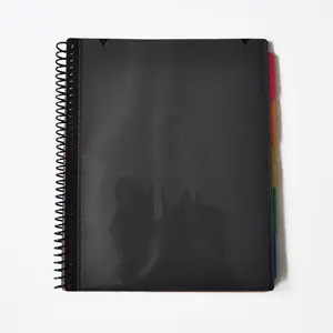 Custom Logo Poly 1/5-Cut Tab Spiral Color Portfolio Organizer Folders With Transparent Customizable Front Cover And Zipper Pouch