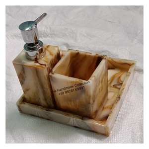 Handmade Collection Resin Classic Five-Piece Bathroom Set Soap Dispenser <b>Toothbrush</b> <b>Holder</b> Tray Easy Cleaning Durable - Product Image 4