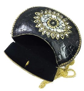 Turquoise Stone Mosaic Metal Vintage Simple Bridal Clutch Indian Party Women's Bag - Product Image 3