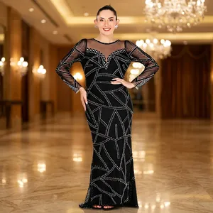 <b>Black</b> <b>Evening</b> <b>Dress</b> <b>Long</b> <b>Sleeve</b> Mesh Formal Gown Party Banquet Wear - Product Image 1