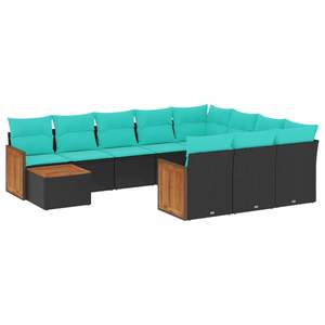 Conjunto de Sofás de Jardín de Ratán Sintético Negro con Cojines, Muebles de Exterior para 10 Personas, Diseño Contemporáneo con Detalles en Madera de Teca - Product Image 2
