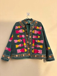 Hand Embroidered Finished Back Boho Velvet Suzani Reversible <b>Kimono</b> <b>Jacket</b> Handmade Bohemian Winter Outerwear - Product Image 3