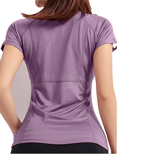 <b>Women's</b> Fitted Short Sleeve Crew Neck <b>Mesh</b> Back Breathable Sport <b>Top</b> Solid Color All Seasons Athletic Shirt - Product Image 2