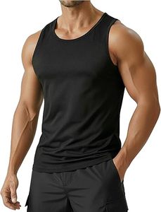 Men's <b>Black</b> Sleeveless <b>Tank</b> <b>Top</b> O-Neck Quick Dry Knitted Casual Workout Shirt Solid Color Polyester Fit - Product Image 1