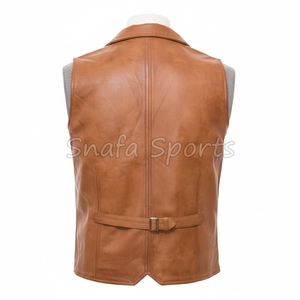 เสื้อกั๊กหนังผู้ชายแบบไม่มีแขน สีพื้น ขายส่ง ทรงปกติ เสื้อกั๊กหนังสไตล์ไบค์เกอร์สำหรับผู้ชาย ราคาถูก - Product Image 2