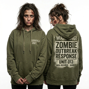 Sudadera con Capucha Gris Personalizada con Gráfico de Estatua de la Libertad Zombi, Estampado Artístico con Efecto Salpicado, Estilo Urbano Desgastado - Product Image 2