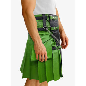 Kilt de Cuero para Hombre en Negro y Verde Oscuro, Estilo Moderno - Product Image 2