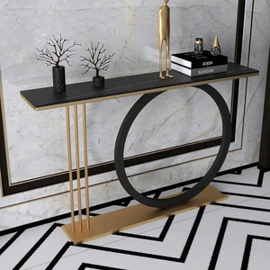 Luxury <b>Black</b> Marble Top <b>Console</b> Table with Gold Stainless Steel Frame Modern Sofa Entryway Table - Product Image 1