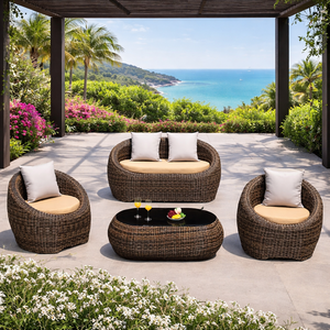 Conjunto de Sofás de Ratán para Exteriores, Jardín, Villa y Patio de Resort, Muebles Modernos de Mimbre con Cojines para Relajarse al Aire Libre - Product Image 2