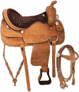 Conjunto de Silla de Montar Western de Calidad Premium para Carreras de Barriles, Silla de Montar para Caballo de Cuero Genuino Grabada a Mano con Brida y Estribos, Equipo Ecuestre - Product Image 3