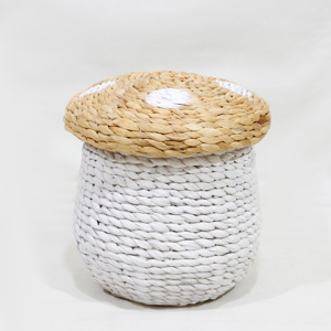 Handmade Water Hyacinth Mushroom Storage <b>Basket</b> <b>Lid</b> Accent for Nursery Room - Product Image 1