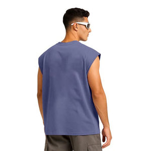 Débardeur d'été unisexe en coton tricoté blanc uni de haute qualité pour hommes et femmes, avec col en V évidé, idéal pour l'entraînement estival - Product Image 2