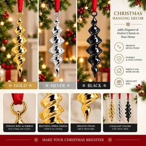 Ornement de Noël en spirale dorée, décoration métallique suspendue, accessoire moderne pour arbre - Product Image 2