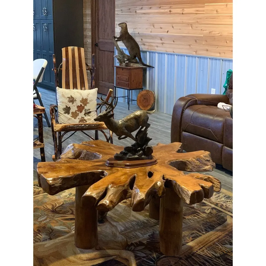 Mesa de centro de madera de teca, losa de raíz