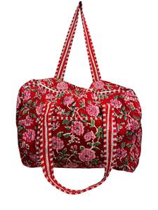 Sac de voyage en coton matelassé floral de luxe |   Sac de voyage week-end fait main de haute qualité avec fermeture éclair |   Sac de voyage pour femme - Product Image 2
