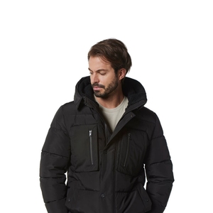 Men's Black <b>Hooded</b> Puffer <b>Jacket</b> Winter Windproof Casual Coat With Zipper And Faux <b>Fur</b> Lining Regular Fit - Product Image 6