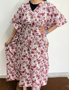 Vestido Kaftán Ligero de Algodón Estampado para Mujer con Diseños Artísticos y Estilo Relajado - Product Image 1