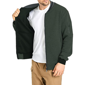 Chaqueta Bomber de Forro Polar para Hombre, Color Sólido, Cierre de Cremallera, Cortavientos, Ropa Exterior Informal para Otoño, Material de Poliéster Tejido Grueso - Product Image 1