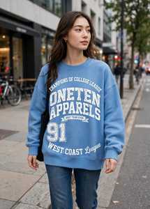 Blue <b>Crew</b> <b>Neck</b> <b>Sweatshirt</b> Women Drop Shoulder Long Sleeve Crack Letter Print Casual Pullover - Product Image 5