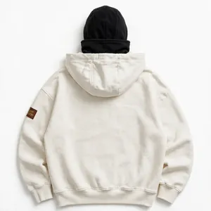 เสื้อฮู้ดดี้แบบมีฮู้ดคู่สไตล์นินจาสำหรับอุตสาหกรรม - สีขาว หนัก 320gsm ทรงโอเวอร์ไซส์ ซิปปิดหน้า ผ้าคอตตอน 100% สไตล์เทคแวร์ - Product Image 2