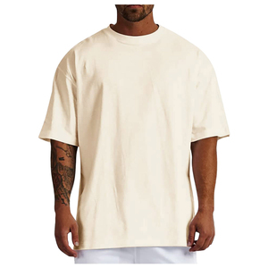100% Heavyweight Cotton Men's Plus Size Oversized T-<b>Shirt</b> Custom Embroidered Plain Tee with Long Design Knitted Fabric - Product Image 1