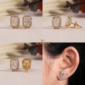 Pendientes de Diamantes Cultivados en Laboratorio CVD con Corte Radiante Halo de 3 Quilates, Claridad VVS2, Color E, para Ocasiones Únicas, Certificados por IGI, Oro Sólido de 14K - Product Image 5