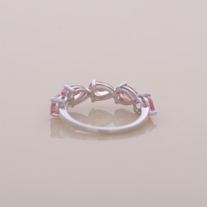 IGI Certified Three Stone Pink Diamond Band <b>Ring</b> In 9K White / Rose & Yellow Gold with Pear Cuts - Product Image 2