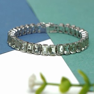 Green Amethyst Stone <b>Charm</b> Bracelet 925 Sterling <b>Silver</b> Emerald Cut 6x4mm Third Party Certified Luxury Fine Jewelry for Women - Product Image 3