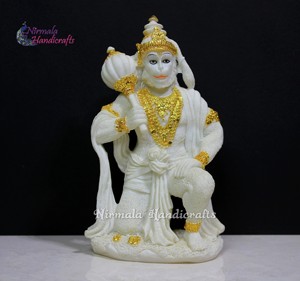 White Resin Dust Lord Hanuman <b>Statue</b> <b>Gold</b> Foil Accent Handcrafted Art Deco Religious Murti for Tabletop Home Temple/Mandir - Product Image 1