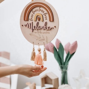 Décoration murale en bois de style bohème fait à la main cadre photo de plaque signalétique de pépinière suspendue pour chambre d'enfant à usage domestique - Product Image 2