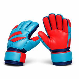 Gants de gardien de but de football de qualité supérieure, rouge et bleu, en cuir PU, à doigts entiers, antidérapants, respirants, avec sangle de poignet réglable, unisexe - Product Image 1