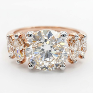 Anillo de Oro Rosa de 9K con Diamante Cultivado en Laboratorio de Corte Redondo de 2.00CTW, Certificado IGI, Banda con Piedras Laterales en Forma de Marquesa - Product Image 1